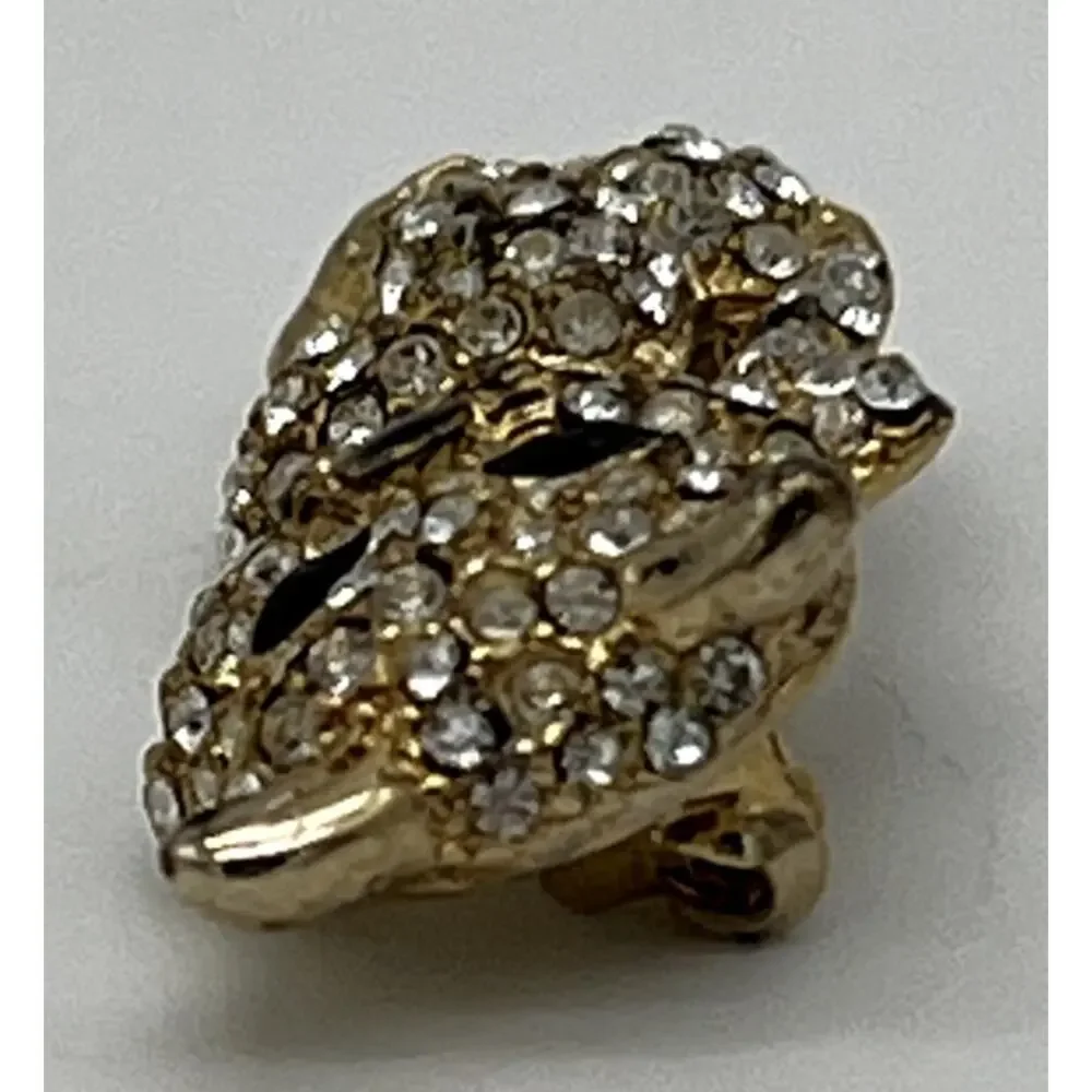 Small Gold Tone Rhinestones Kitty Sparkle Pin Brooch Fashion Jewelry Accessory